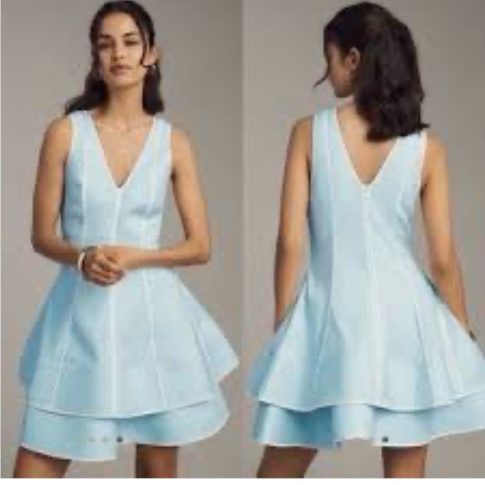 NWT Maeve Linen Blend Sleeveless V Neck Layered Hem Mini Dress medium